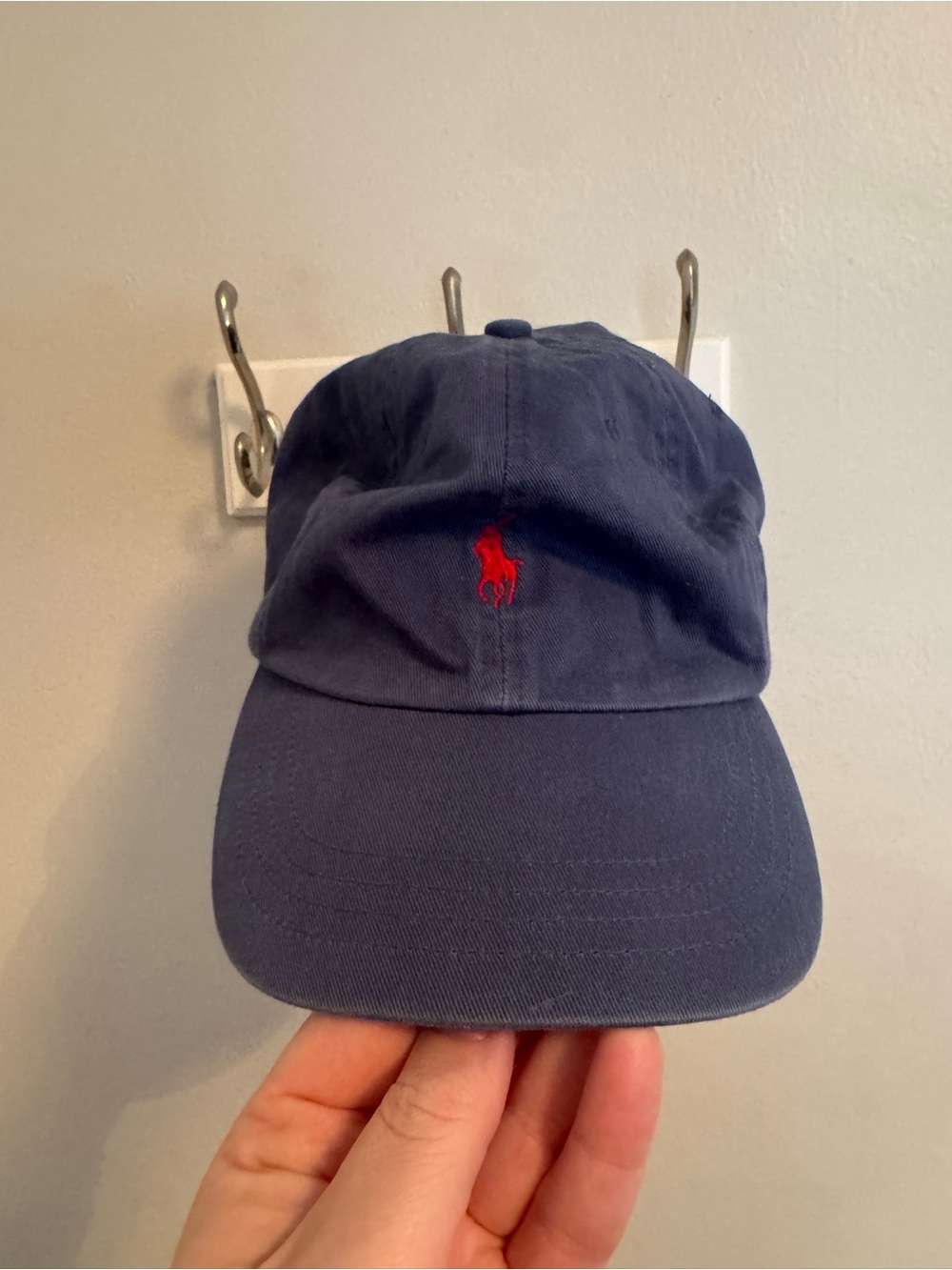 Polo Ralph Lauren Leather Strap back Hat- Navy with Red Pony